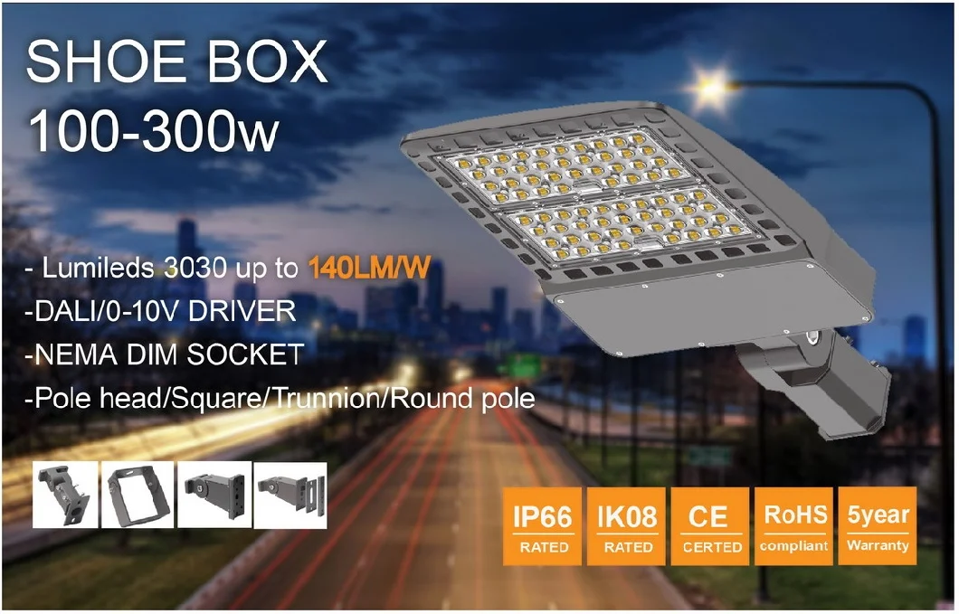 5 Years Warranty 100W 200W 300W LED Shoe Box Light for Street